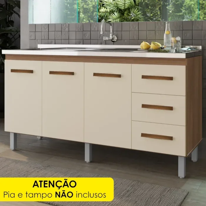 Ver imagem 2 de Balcao para Pia 3p 3g 160 Cm Emily Savana Off White Mobbs
