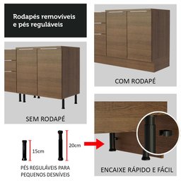 Balcão Gabinete de Pia 120 cm 1 Portas e 2 Gavetas (Com Tampo) Rustic Stella Madesa - 10