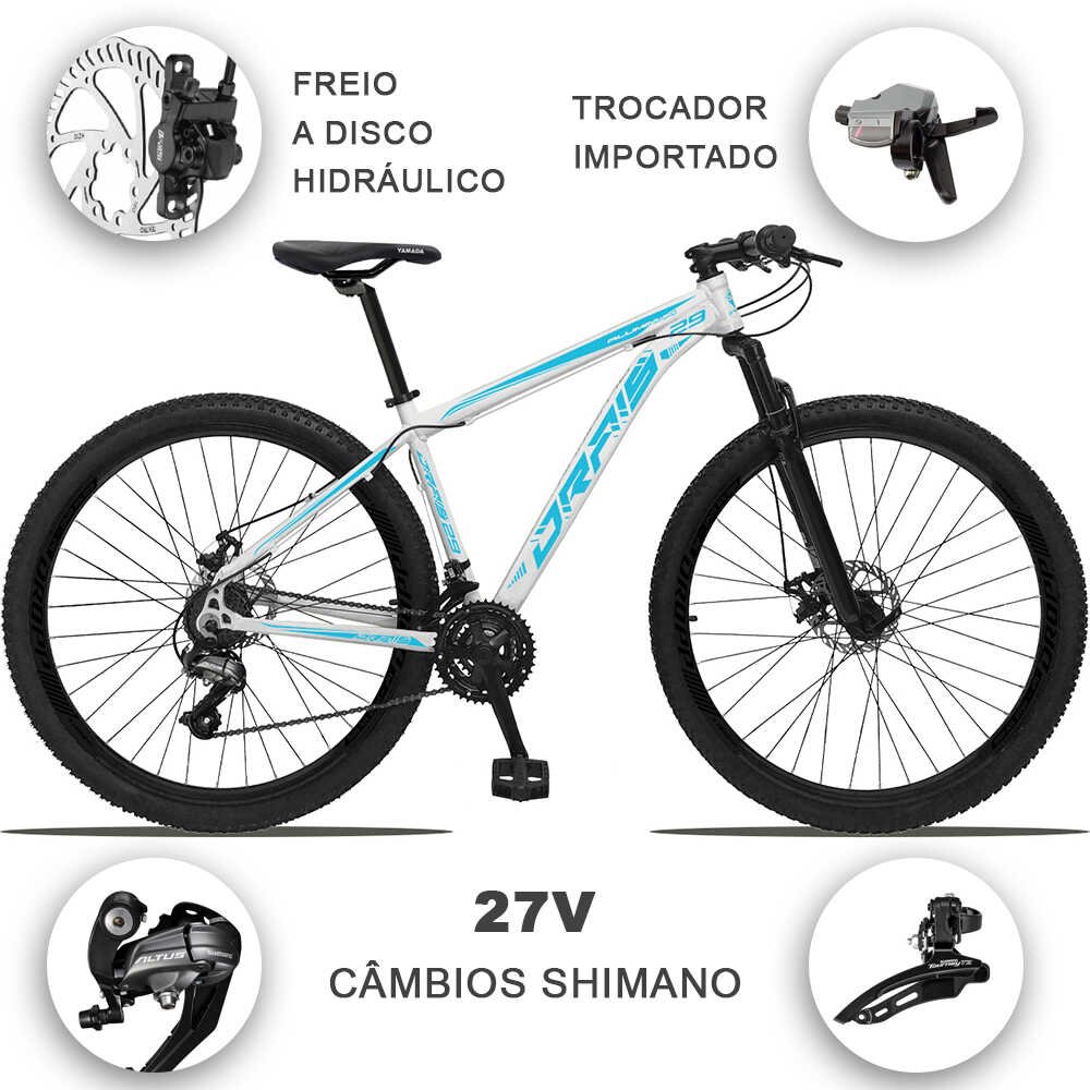Bicicleta 27 Marchas Drais Color Aro 29 Câmbio Shimano Freio Hidráulico Alumínio MTB - Branco+Azul - - 2