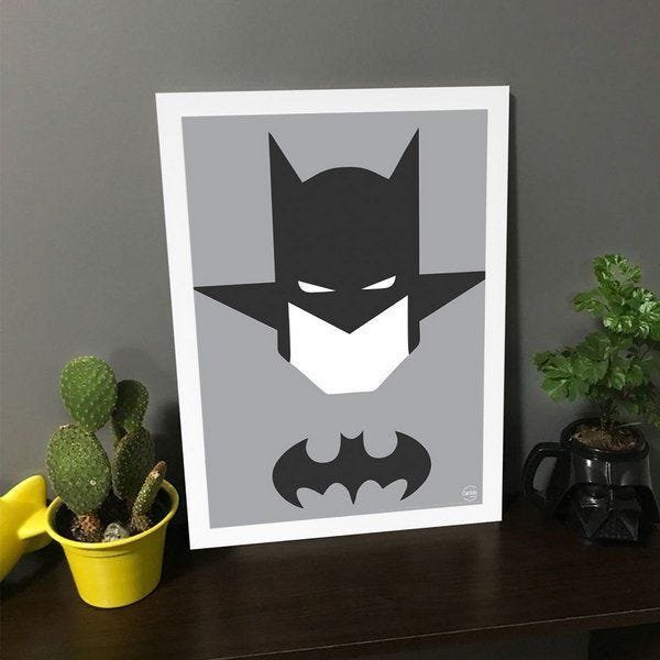 Quadro Decorativo Batman Minimalista - Branco - A5 - 18x24cm - 3
