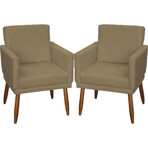 Kit 2 Poltronas Decorativa para Sala Recepção Beatriz Suede Cores Pé Palito Castanho