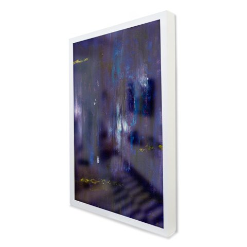 Quadro Decorativo Caixa Alta com Vidro Abstrato Azul Oceano TaColado Moldura Branca 90 x 60cm