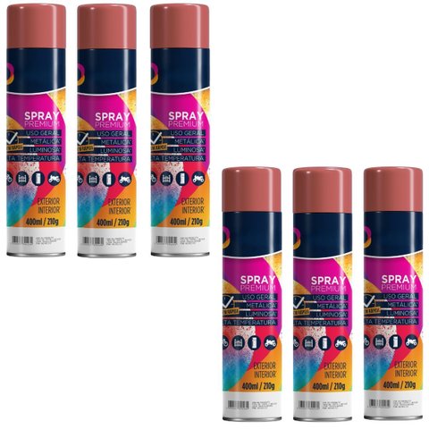 Tinta Spray 400ml Vermelho Uso Geral em Aço Ferro Gesso Cerâmica Couro | Universo | Kit 06 Un