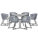 Ver imagem 1 de Mesa com 6 Cadeiras de Jantar Roma 120cm e Noronha em Alumínio Preto Corda Náutica Estofado 3 Trama