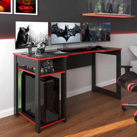 Mesa Gamer Meli Ideal para 3 Monitores Preto/vermelho - Pnr Móveis