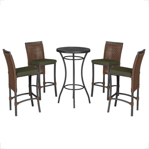 Mesa Bistro e 4 Banquetas Roma Preta Corda Náutica 12 Trama Original