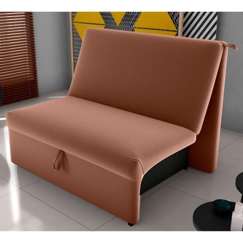 Sofá Cama Rima 2 Lugares 113cm Ferrugem Veludo Matrix Assento D20 Madeira Eucalipto