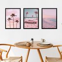 Ver imagem 1 de Kit 3 Quadros Decorativos Praia em Cor de Rosa 33x24cm:moldura Preta