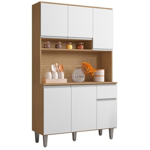 Kit Cozinha Compacta 6 Portas 105 Cm Marcia Amendoa Branco Reajl Moveis