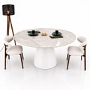 Ver imagem 3 de Mesa de Jantar Cone Oval 180x100 cm Tampo Quartzito Taj Mahal e Base Laca Branca