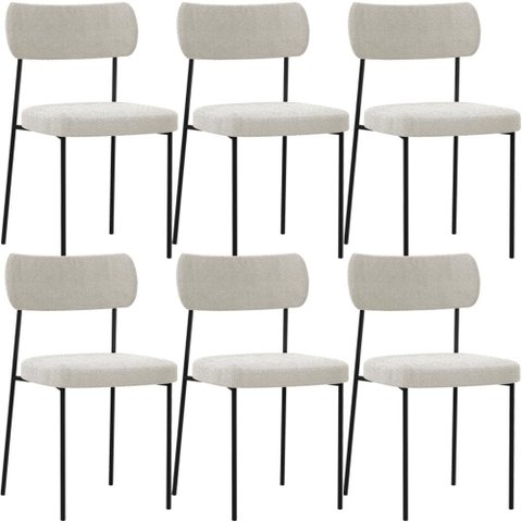 Kit 06 Cadeiras Estofadas para Sala de Jantar Melina L02 Bouclê Creme - Lyam Decor
