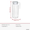 Ver mais imagens de Jarra de Vidro 1L Transparente 24x8x8cm Água Suco Chá Bebidas Mesa Detox Cozinha