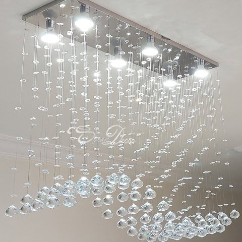 Lustre de Cristal para Mesa de Jantar com 70cm de Altura e Base de Inox Espelhado de 70x20cm