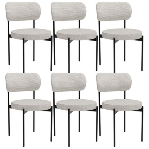 Kit 06 Cadeiras Estofadas para Sala de Jantar Louvre L02 Bouclê Cru - Lyam Decor