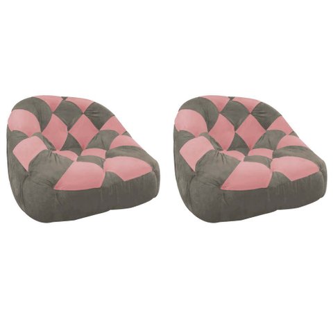 Kit 02 Poltrona Paloma Escritório Sala Pé Plástico Suede Cappuccino e Suede Rose - DOMINIC DECOR