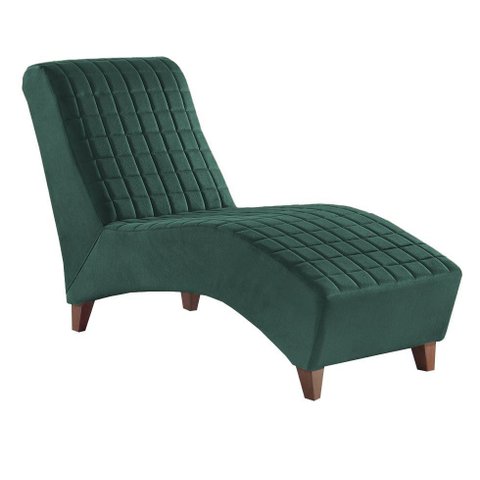 Divã Longue Chaise Pés Madeira Freud Zari Zari Decor Velutto Verde Militar