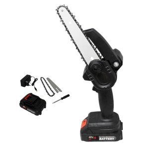 Mini Motosserra Eletrica 48v Potente Bateria Recarregavel 6 Polegadas sem Fio Madeira Galho Bambu Ar