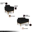 Ver imagem 3 de Conjunto Poltrona e Namoradeira Decorativa Isabella Pés Fixo em Madeira Castanho Linho Preto G19 - G