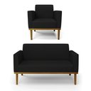 Ver imagem 2 de Conjunto Poltrona e Namoradeira Decorativa Isabella Pés Fixo em Madeira Castanho Linho Preto G19 - G