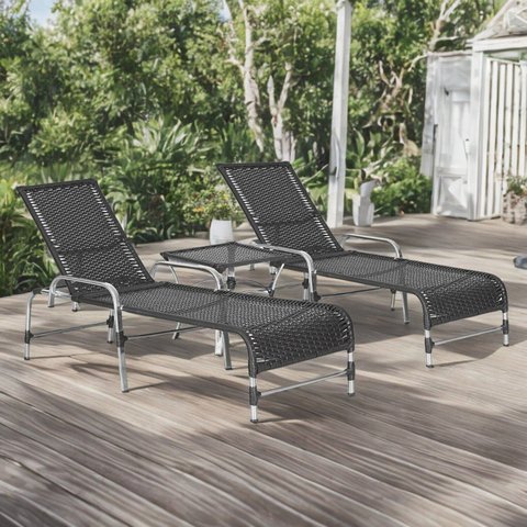 Kit 2 Espreguiçadeiras Mesa em Alumínio Piscina Jardim e Área Catar Preto