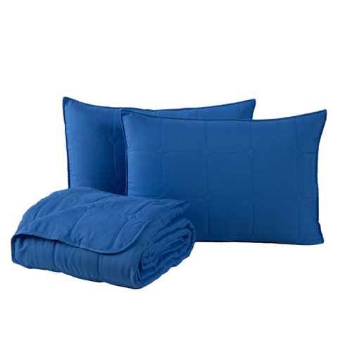 Kit Cobre Leito Colcha Speciale Casal Matelado 400 Fios 3 Peças Azul Royal