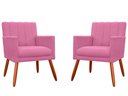 Ver imagem 1 de Kit 2 Poltronas Decorativa Cecília Suede Rosa Pés Madeira Mz Decor