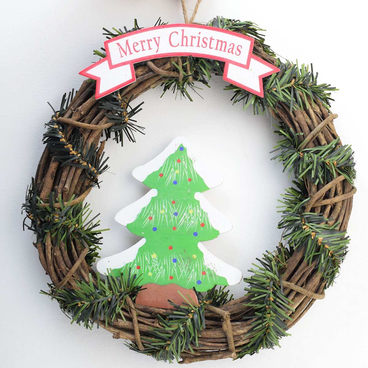 Guirlanda natalina para porta 29,5cm madeira Árvore de Natal - 1