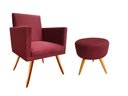 Ver imagem 1 de Kit Poltrona Decorativa Bia + Puff Redondo Suede Marsala Pés Madeira Mz Decor