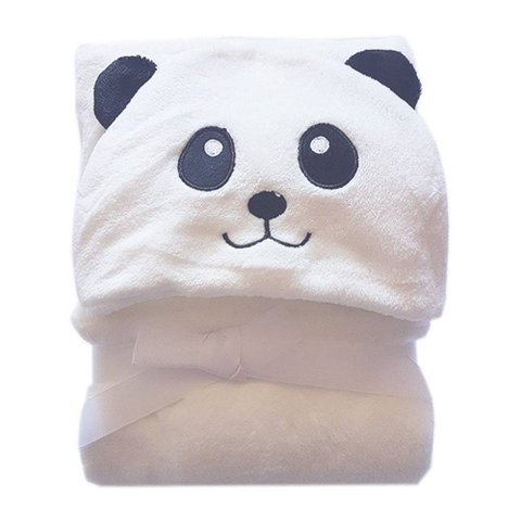 Manta de Microfibra Baby Jolitex com Capuz de Urso Panda Branco
