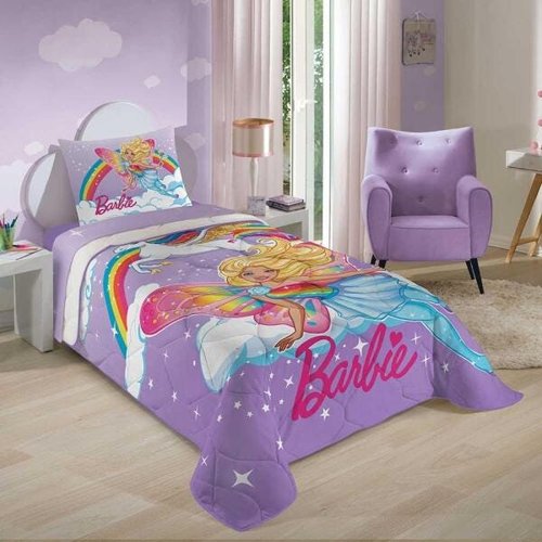 Jogo de Cama Microfibra Infantil Menina Barbie Reinos Mágicos Com