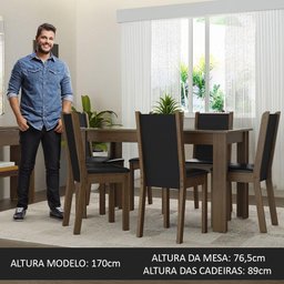 Conjunto Sala de Jantar Mesa Tampo de Vidro 6 Cadeiras Rustic/preto Heloísa Madesa - 4