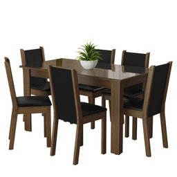 Conjunto Sala de Jantar Mesa Tampo de Vidro 6 Cadeiras Rustic/preto Heloísa Madesa - 2