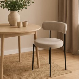 Conjunto 4 Cadeiras Jantar Linho Cinza Camelia Encosto Curvo Base Preta Moderna para Sala Cozinha - 8