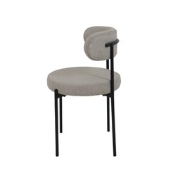 Conjunto 4 Cadeiras Jantar Linho Cinza Camelia Encosto Curvo Base Preta Moderna para Sala Cozinha - 4