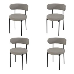 Conjunto 4 Cadeiras Jantar Linho Cinza Camelia Encosto Curvo Base Preta Moderna para Sala Cozinha - 1