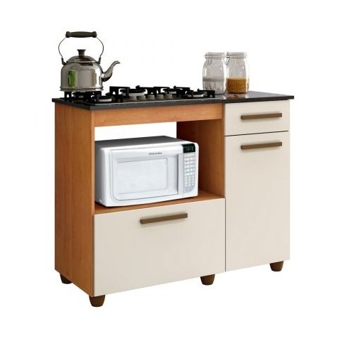 Balcão para Cooktop 4 Bocas e Forno 2 Portas 1 Gaveta Violeta Kaiki Móveis Nature/Off White
