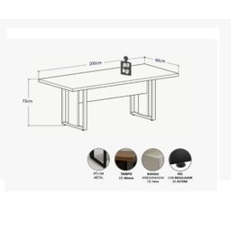 Mesa Reunião C/ Caixa Tomadas Savoia 200x90 Pé Quadro Nogal/preto - 2