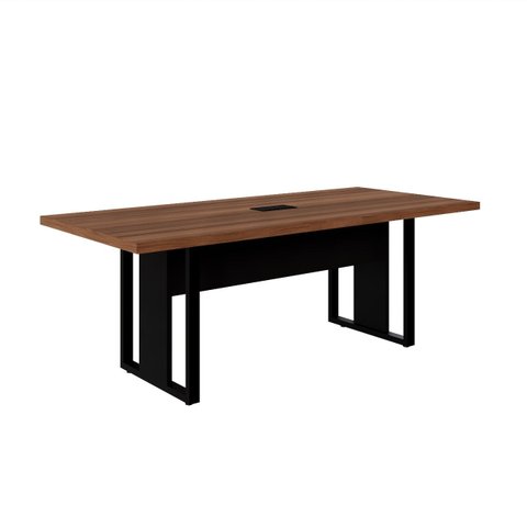 Mesa Reunião C/ Caixa Tomadas Savoia 200x90 Pé Quadro Nogal/preto