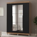 Ver imagem 1 de Guarda-Roupa Solteiro com Pés 4 Portas Batentes com Espelho Rustic/Preto/Preto Netuno Madesa