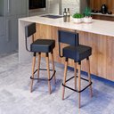 Ver imagem 3 de Banqueta Banco Alto Barcelona Couro Preto Bar Cozinha Pés Madeira Mz Decor