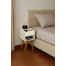 Mesa de Cabeceira Retrô 30cm Mdf Branco Gaveta e Nicho Pés Palito Madeira Maciça - Enviamos Montado - 10