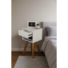 Mesa de Cabeceira Retrô 30cm Mdf Branco Gaveta e Nicho Pés Palito Madeira Maciça - Enviamos Montado - 4