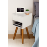 Mesa de Cabeceira Retrô 30cm Mdf Branco Gaveta e Nicho Pés Palito Madeira Maciça - Enviamos Montado - 6