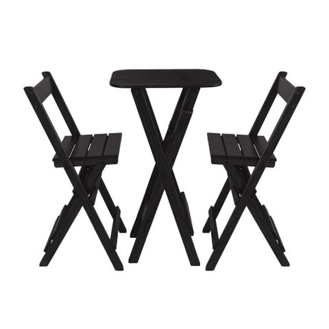 Mesinha Bistrô Alta com 2 Banquetas Dobravel Bares Preto