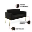 Ver imagem 3 de Sofá Namoradeira 2 Lugares Pé de Ferro Dourado Marisa Suede Preto D03 - D'Rossi