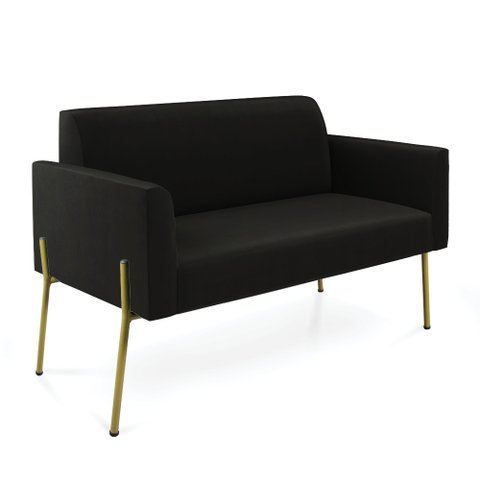 Sofá Namoradeira 2 Lugares Pé de Ferro Dourado Marisa Suede Preto D03 - D'Rossi