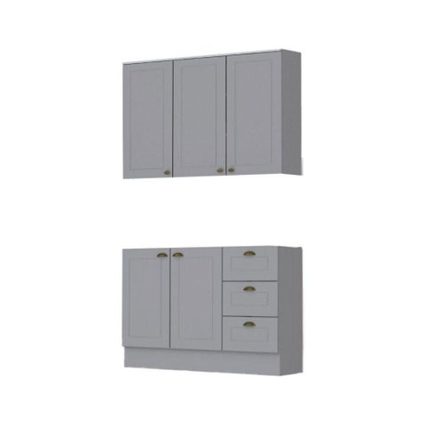 Cozinha Modulada 2 Peças 5 Portas 3 Gavetas Henn Americana Cinza