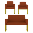 Ver imagem 1 de Kit Sofá 2 Lugares + 2 Poltronas Recepção Sala Base Dourada Cor:terracota