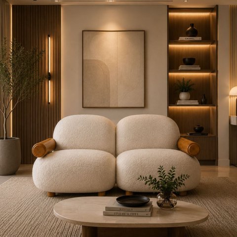 Sofá Leaf 180 cm 2 Lugares Orgânico Luxo Sala de Estar:Bouclê Bege