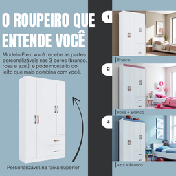 Guarda-roupa/roupeiro 3 em 1 Flex Solteiro 4 Portas 2 Gaveta - 2